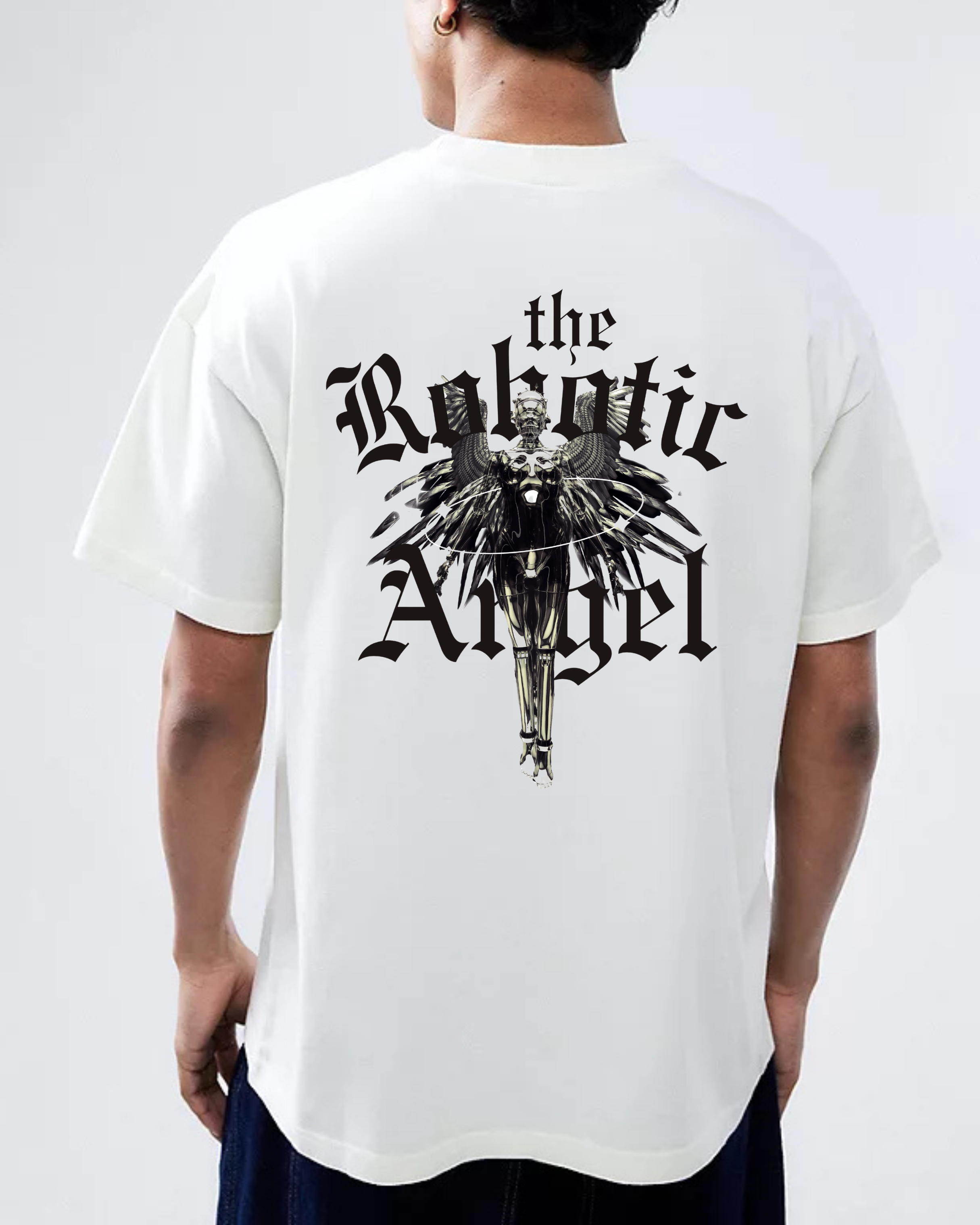 The Robotic Angel Oversized Graphic T-Shirt – Futuristic Streetwear T-Shirt
