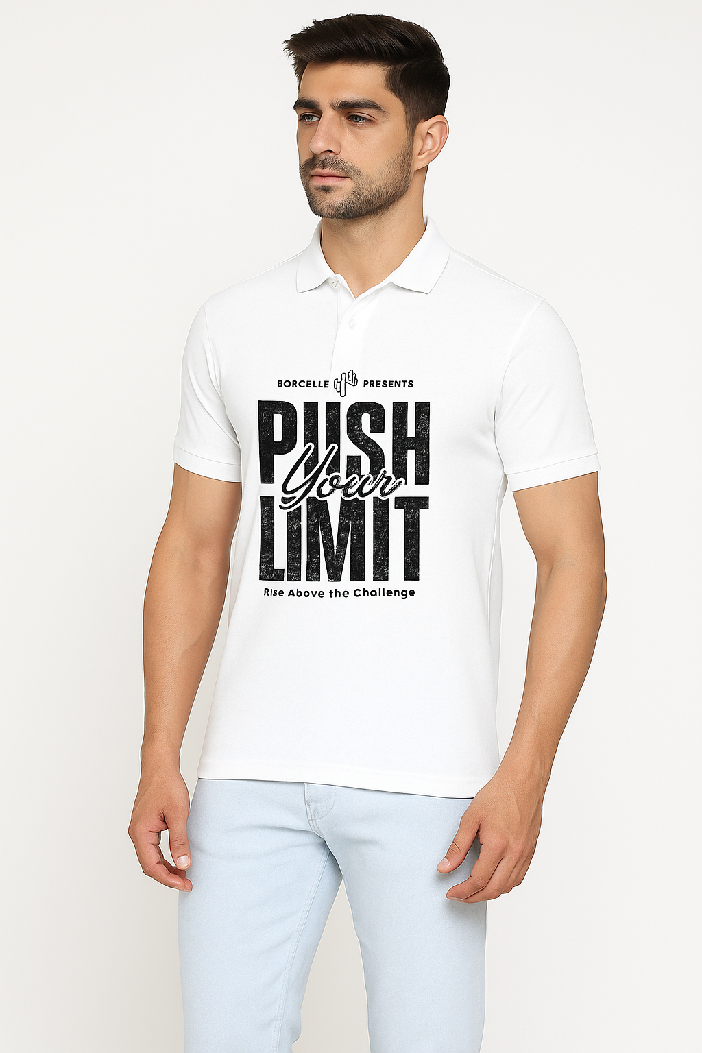 Push Your Limit Polo – White Printed T-Shirt
