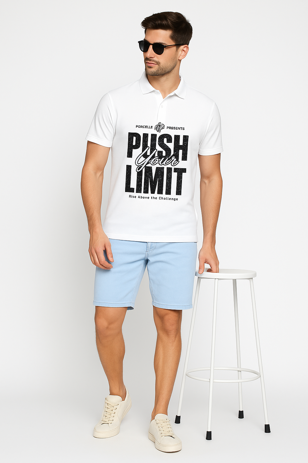 Push Your Limit Polo – White Printed T-Shirt